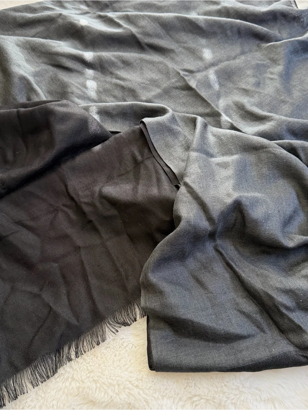 Eileen Fisher 50% Silk 50% Cashmere Reversible Gray Black Wrap Scarf Shawl
